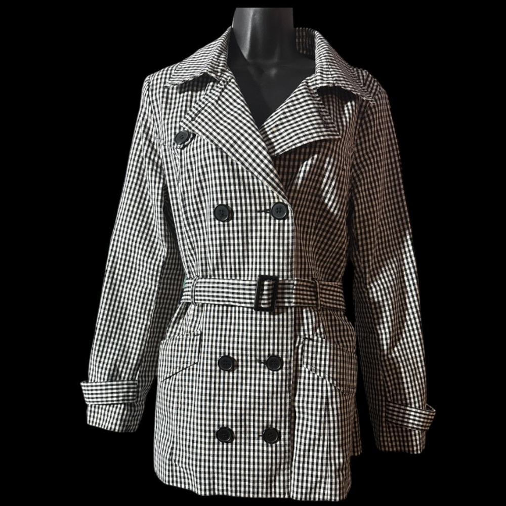 Forever 21 Black and White Gingham Trench Jacket- Size L